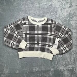 Ultra Flirt Sweater Womens Large Taupe White Plaid Crew Neck New